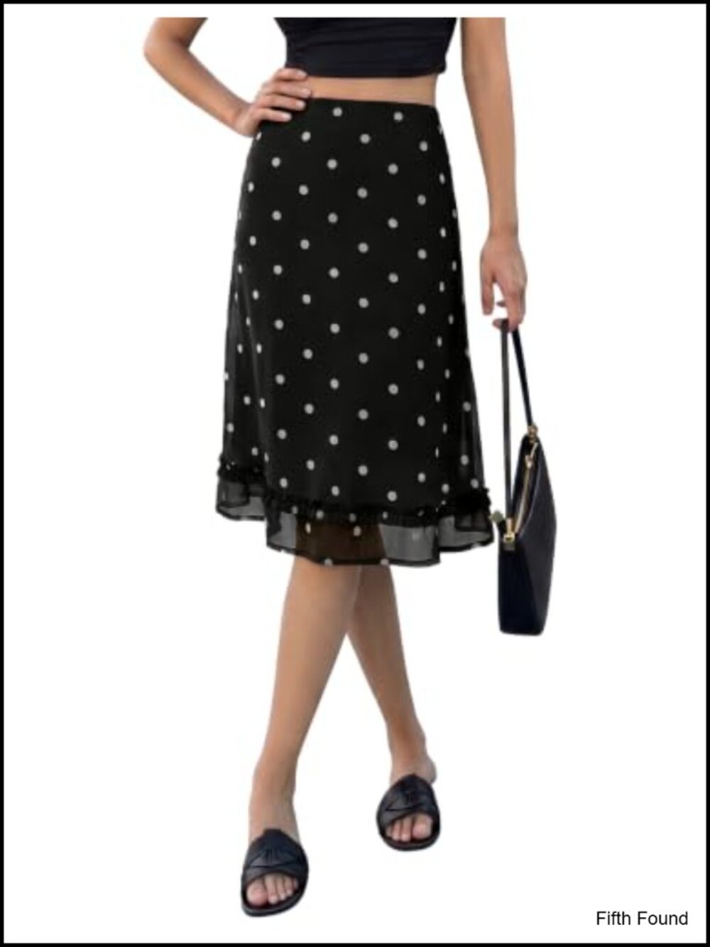 Womens Polka Dot Chiffon Midi Skirt Low Rise A-Line Ruffled Hem